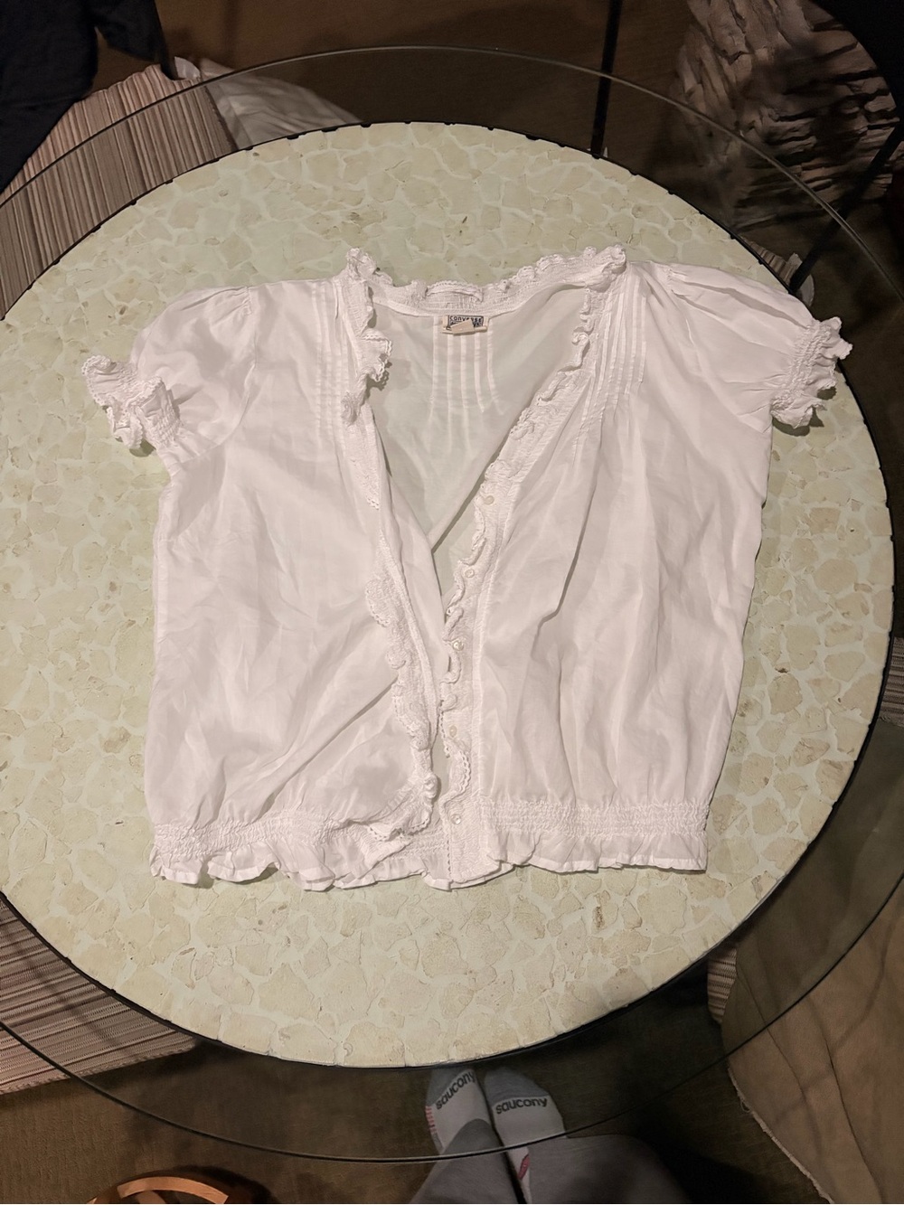 Converse White Puff Sleeve Cropped Blouse